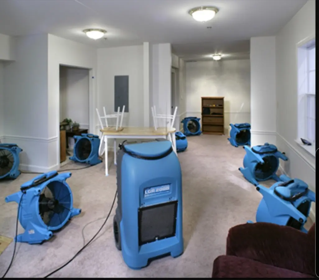 Air movers and dehumidifier setup for Water Damage Restoration in Los Angeles